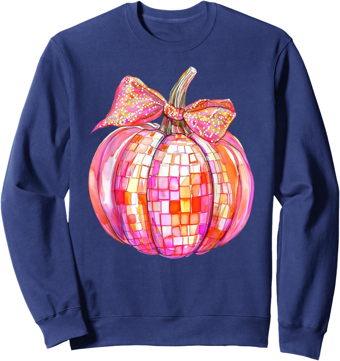 Coquette Bow Pumpkin Season Thanksgiving Autumn Fall Leaves Sweatshirt - Sweatshirt | Navy