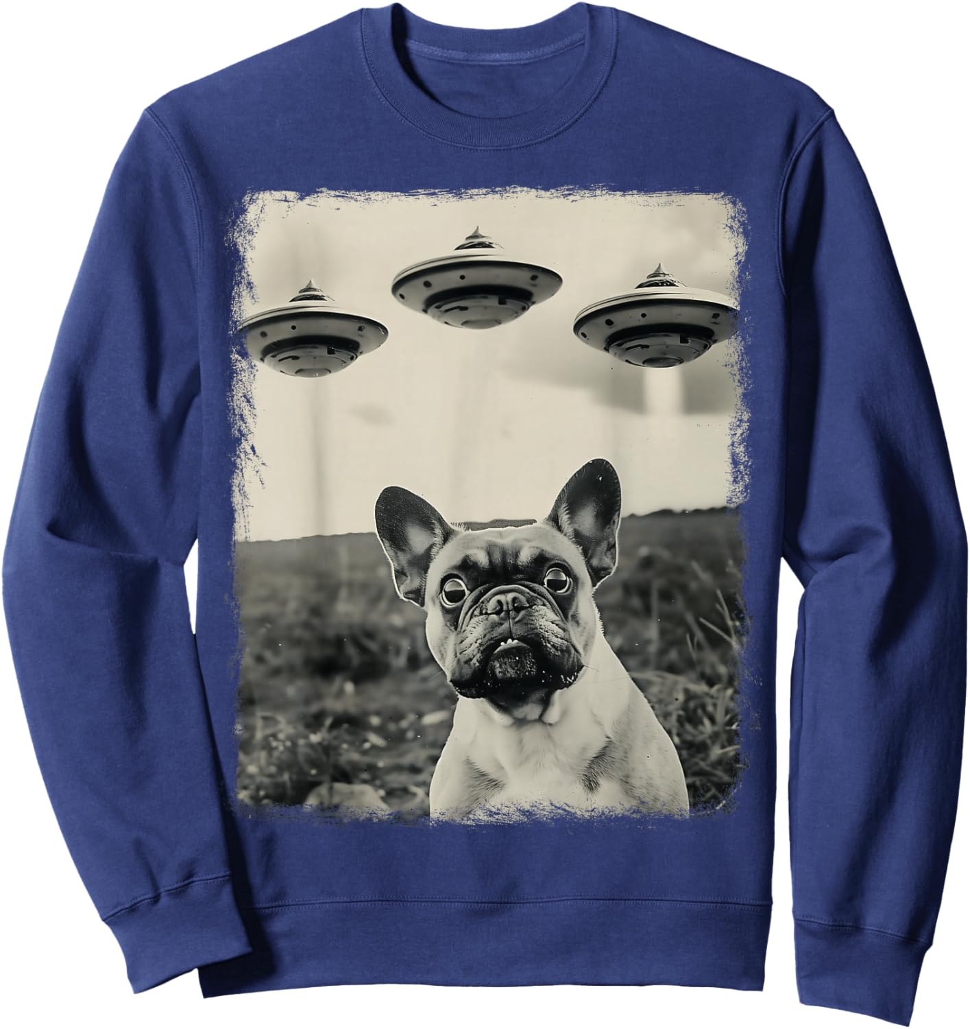 French Bulldog Dog UFO Alien Extraterrestrial Selfie Sweatshirt - Sweatshirt | Navy
