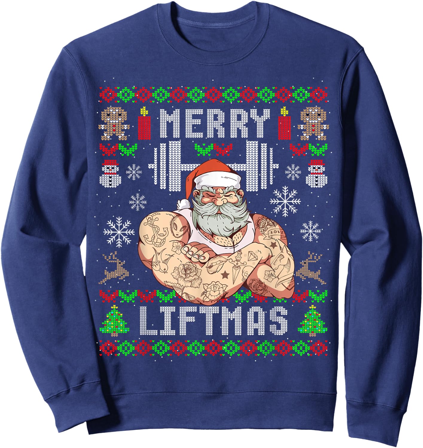 Funny Merry Liftmas Ugly Christmas Workout Powerlifting Sweatshirt - Sweatshirt | Navy
