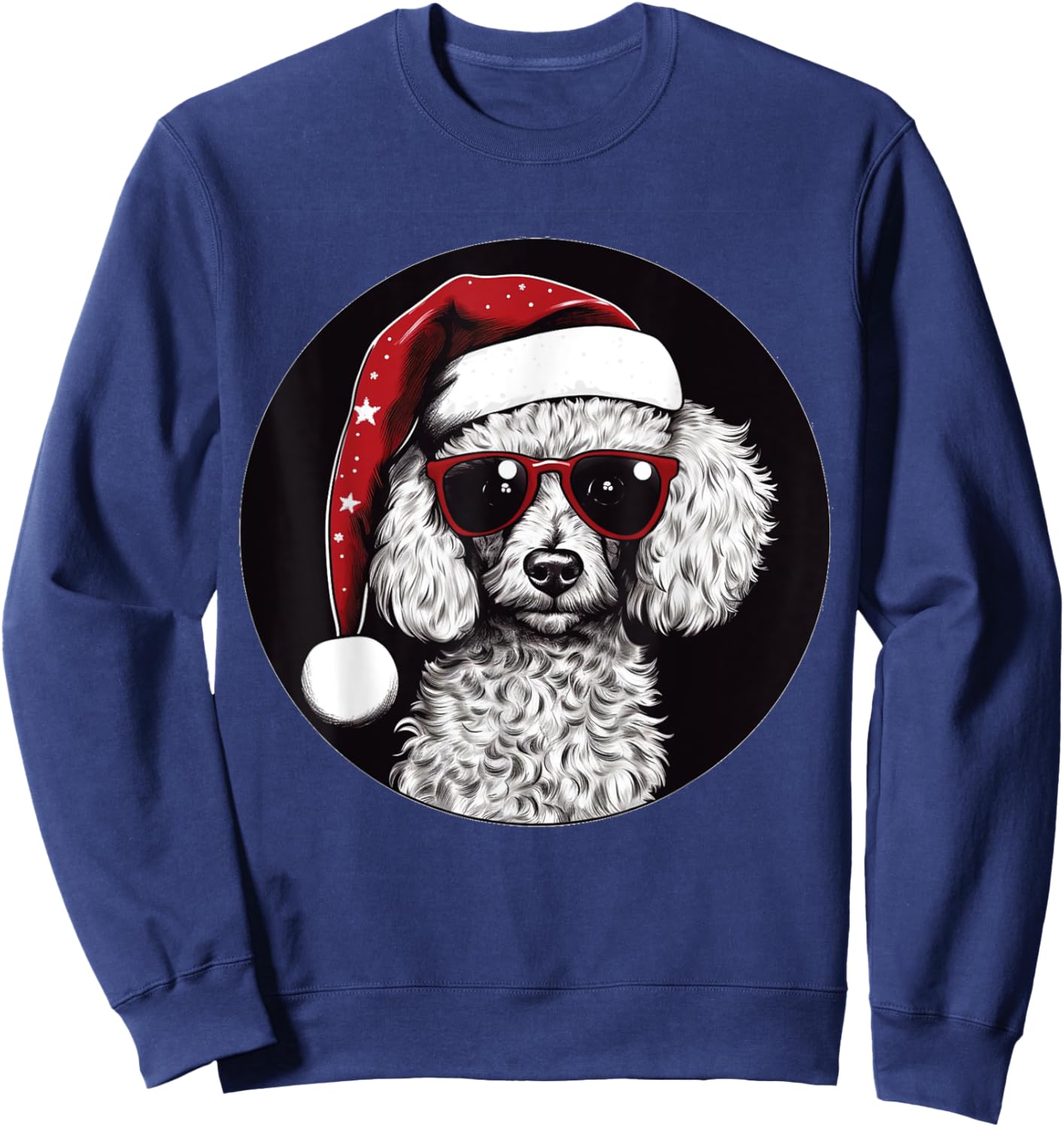 Funny Christmas 2023 Poodle Dog fan wearing a Santa red Hat Men Women Kids Sweatshirt - Sweatshirt | Navy