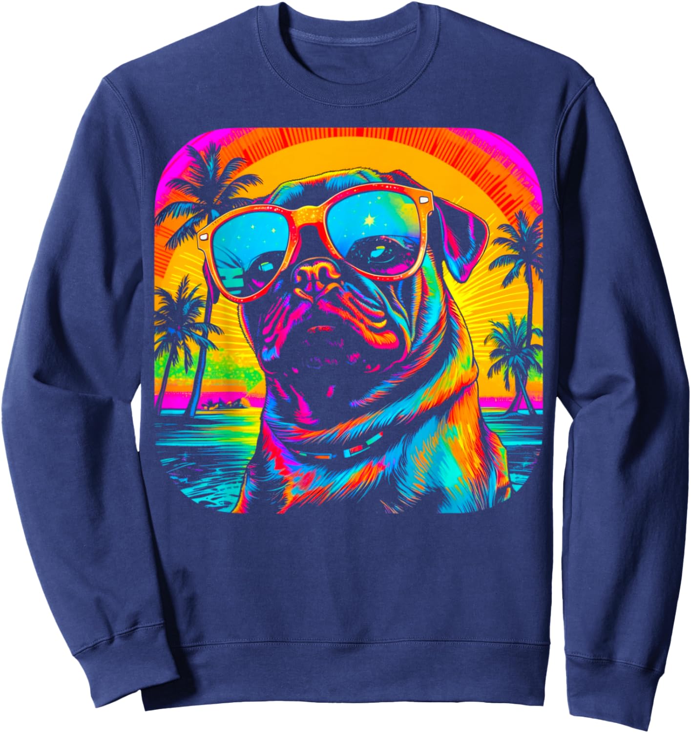 Pug Dog Summer Party Sweatshirt - Sweatshirt | Navy