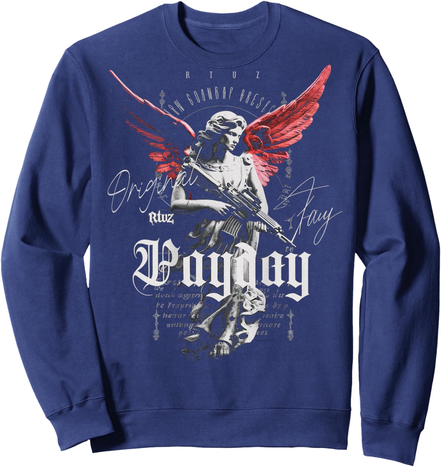 RTUZ Hip Hop Vintage Edgy Urban Y2K Back Print - -Adults-Kids, Black, Small Sweatshirt - Sweatshirt | Navy
