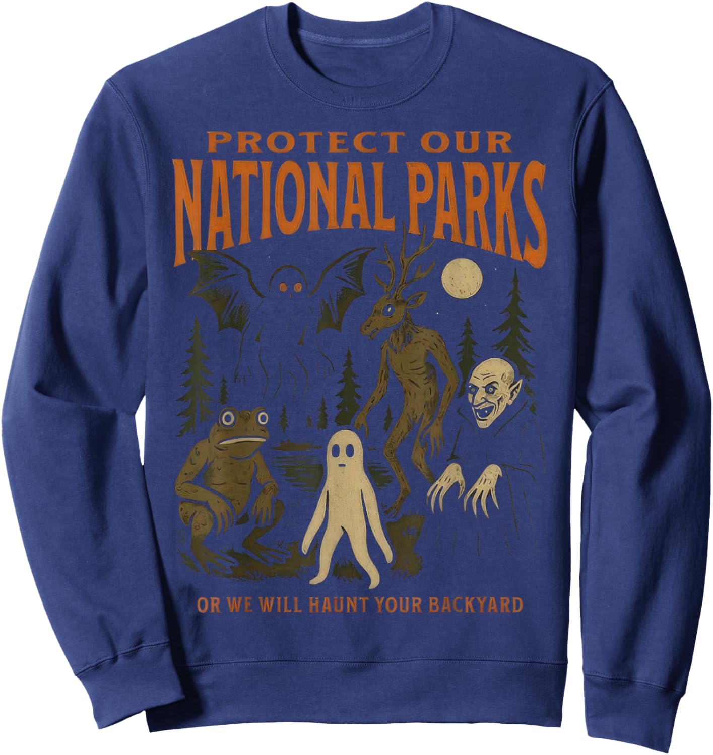 Protect Our National Parks Cryptidcore Weirdcore Folk Horror Sweatshirt - Sweatshirt | Navy