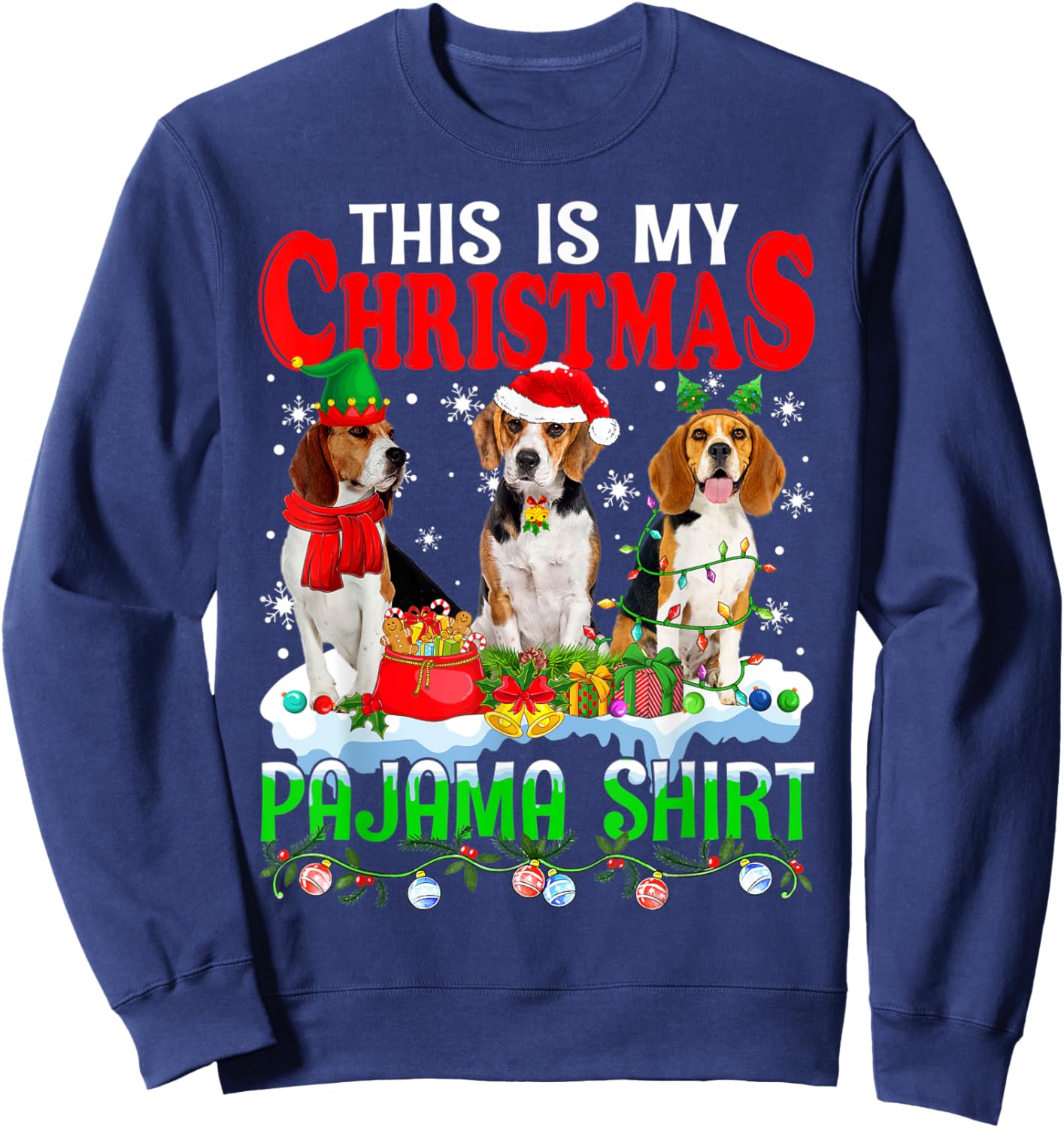 This Is My Christmas Pajama Funny Beagle Dog Lover Sweatshirt - Sweatshirt | Navy