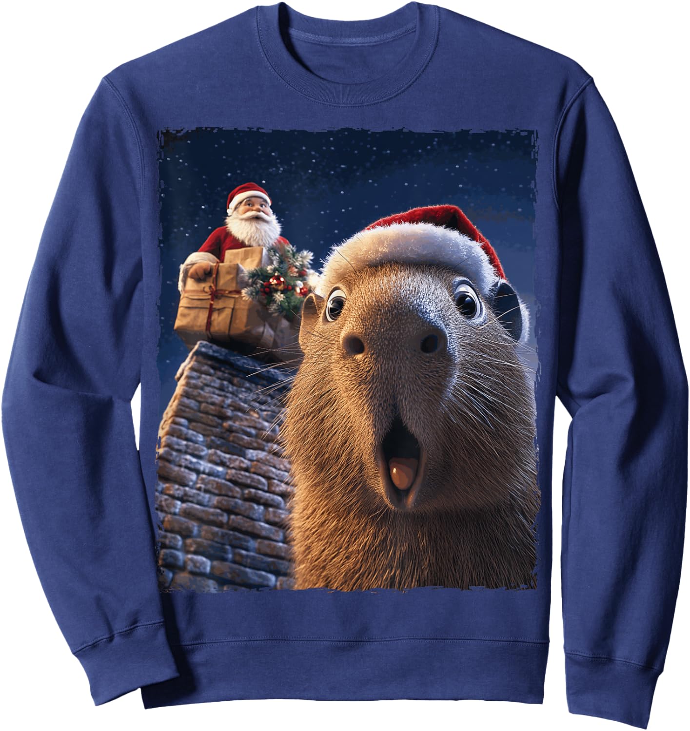 Funny Capybara Selfie Santa Xmas Christmas Sweatshirt - Sweatshirt | Navy