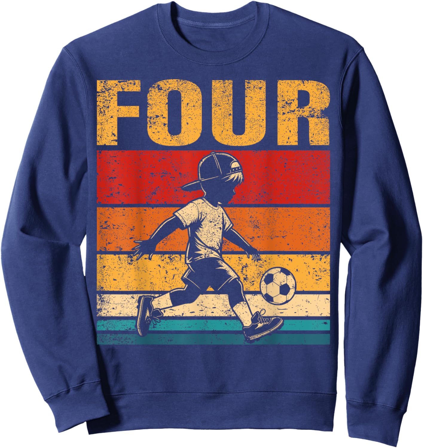 4 Year Old Soccer Boy Birthday Vintage 4th Birthday Boy Sweatshirt - Sweatshirt | Navy