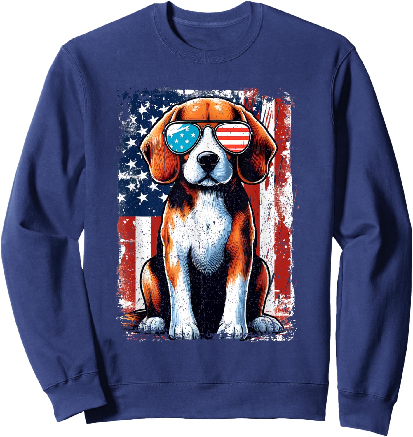 Vintage Beagle Dog American USA US Flag Pets Lovers Outfit Sweatshirt - Sweatshirt | Navy