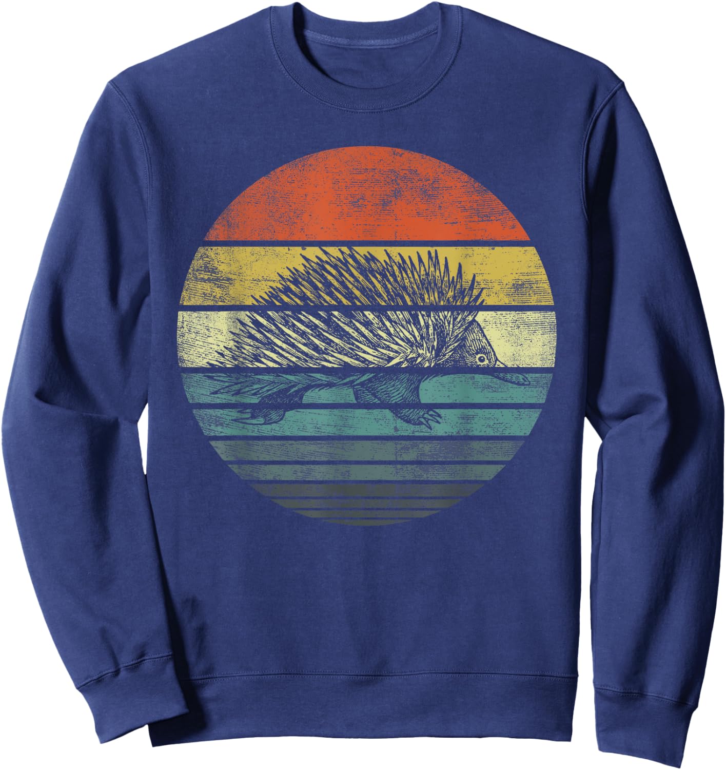 Echidna Gifts Retro Sunset Animal Lover Echidna Silhouette Sweatshirt - Sweatshirt | Navy
