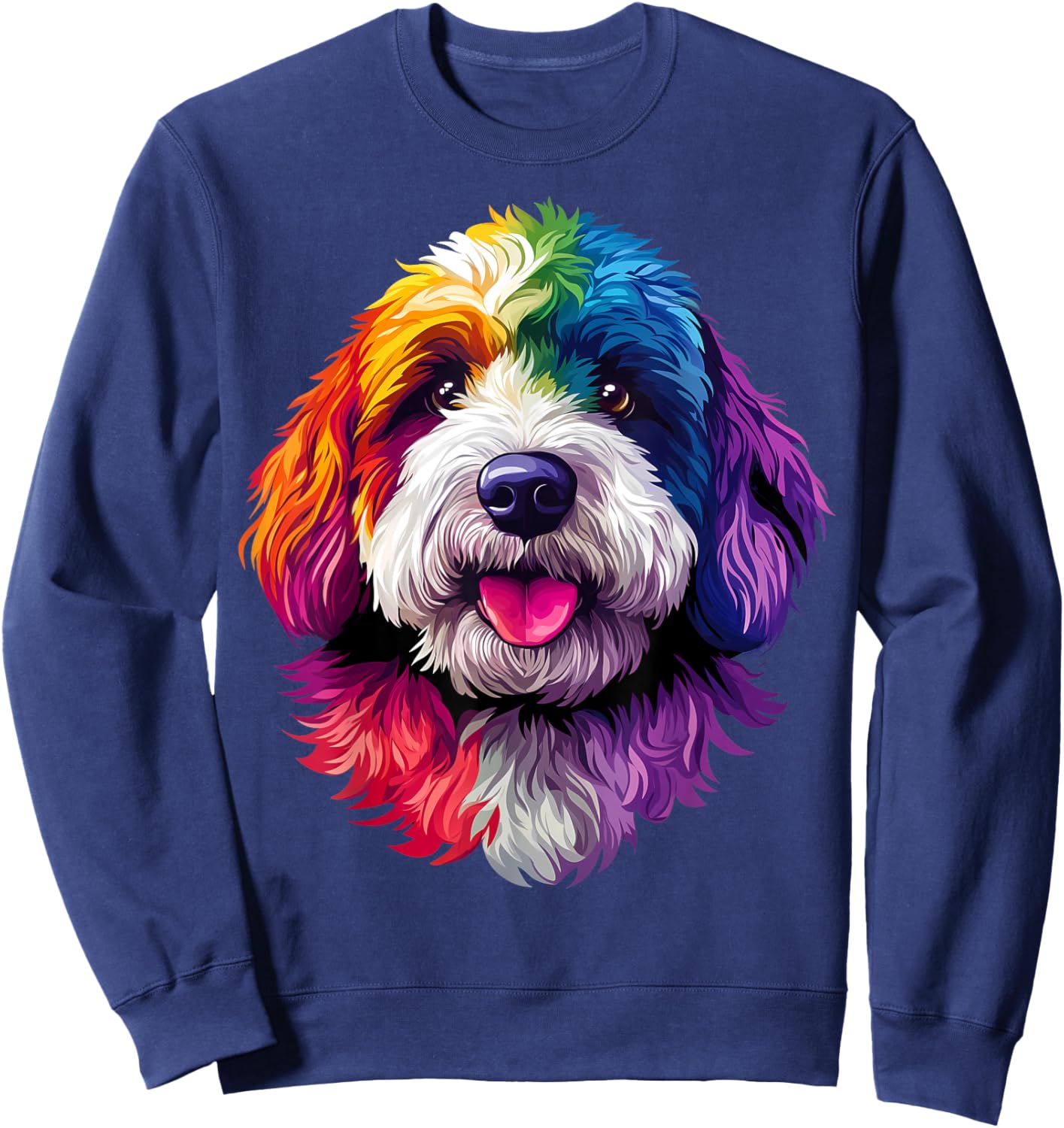 Colorful Bernedoodle Face Cute Dog Lover Men Women Black Sweatshirt - Sweatshirt | Navy