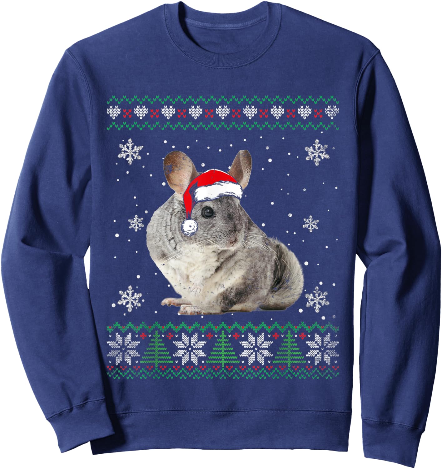 Santa Chinchilla Ugly Sweater Animals Christmas Pajama Sweatshirt - Sweatshirt | Navy