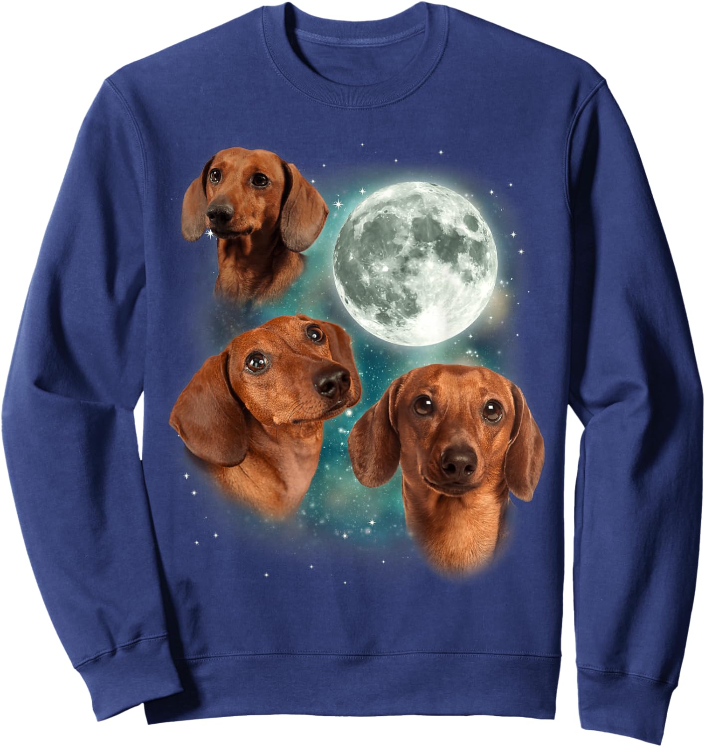 Three Dachshund Moon | Wiener Dog Humorous Doggo Meme Parody Sweatshirt - Sweatshirt | Navy