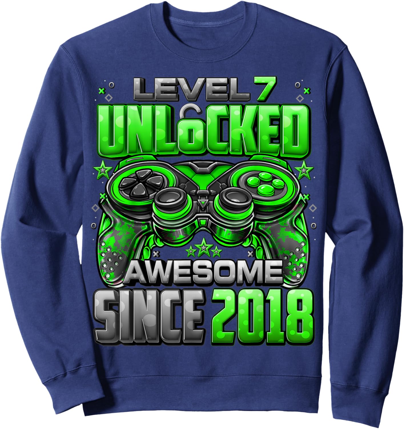 Level 7 Unlocked Awesome Since 2018 7th Birthday Gaming Sweatshirt - Sweatshirt | Navy
