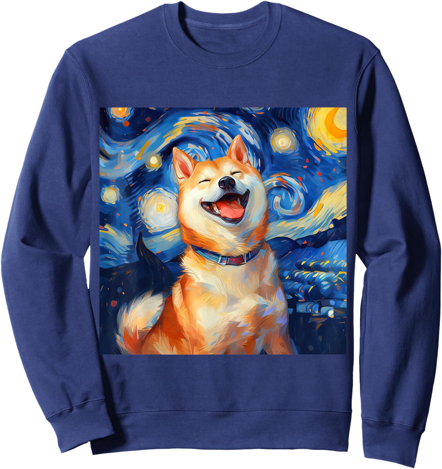 Cute Shiba Inu Dog Starry Night Vincent Van Gogh Painting Women Kids Sweatshirt - Sweatshirt | Navy