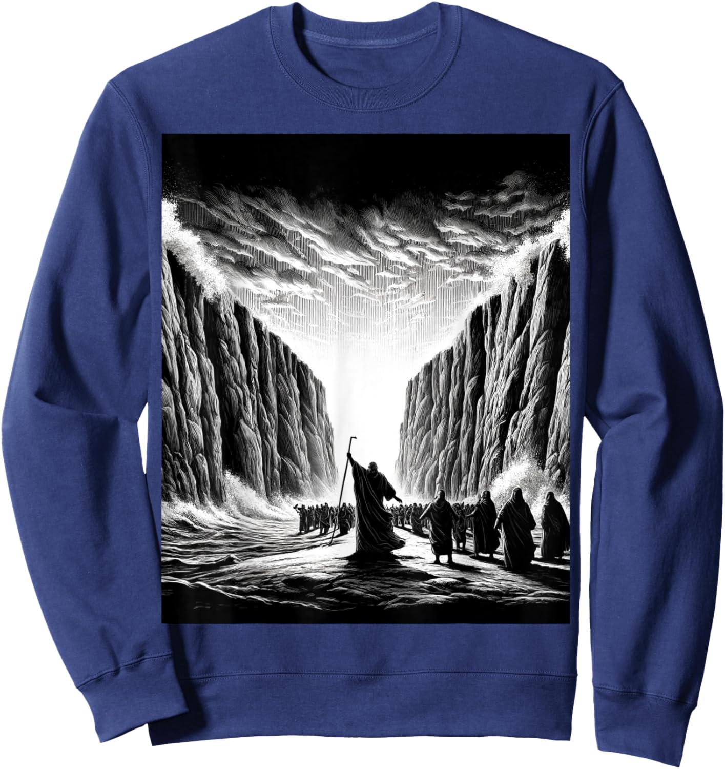 Moses parting the Red Sea with the Israelites Sweatshirt - Sweatshirt | Navy