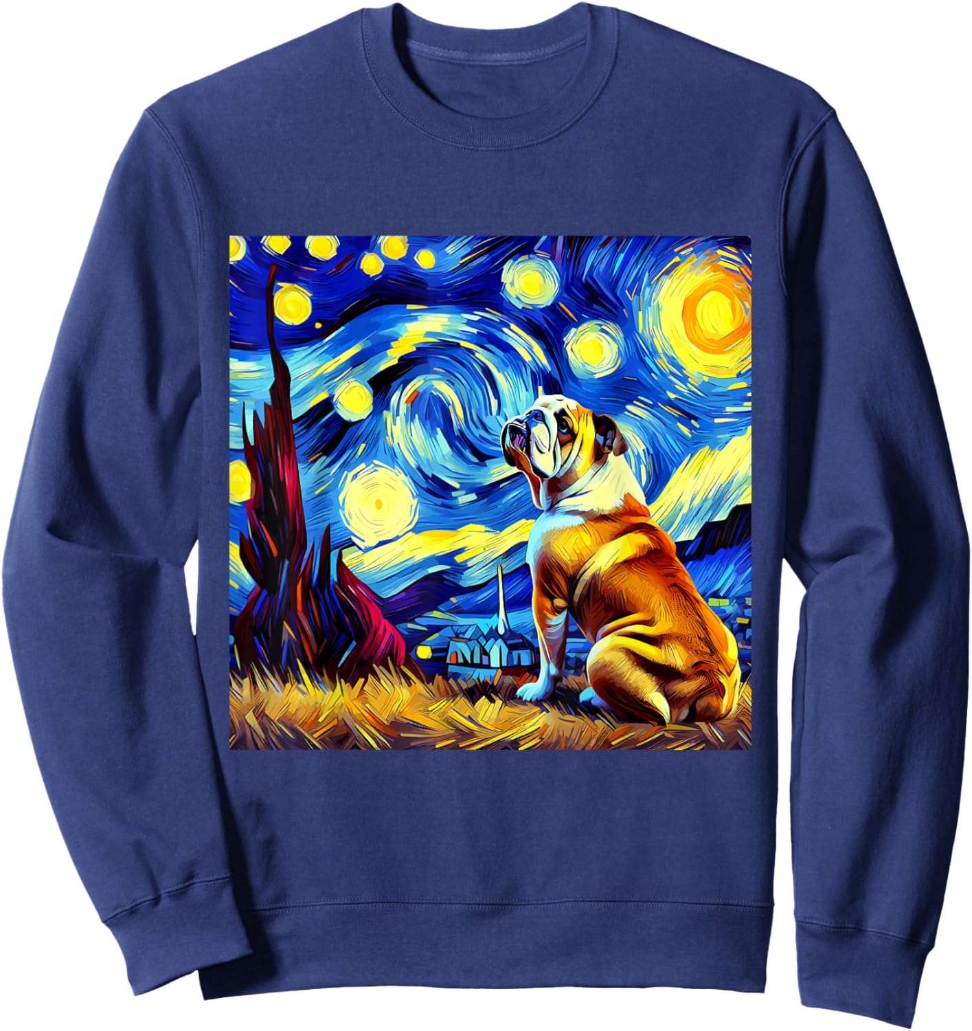 French Bulldog Van Gogh Starry Night Animal Frenchie Dog Sweatshirt - Sweatshirt | Navy