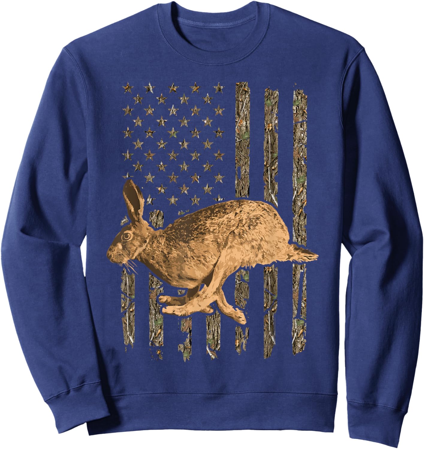 Rabbit Hunting American Flag Camouflage Rabbiting Hunter Sweatshirt - Sweatshirt | Navy