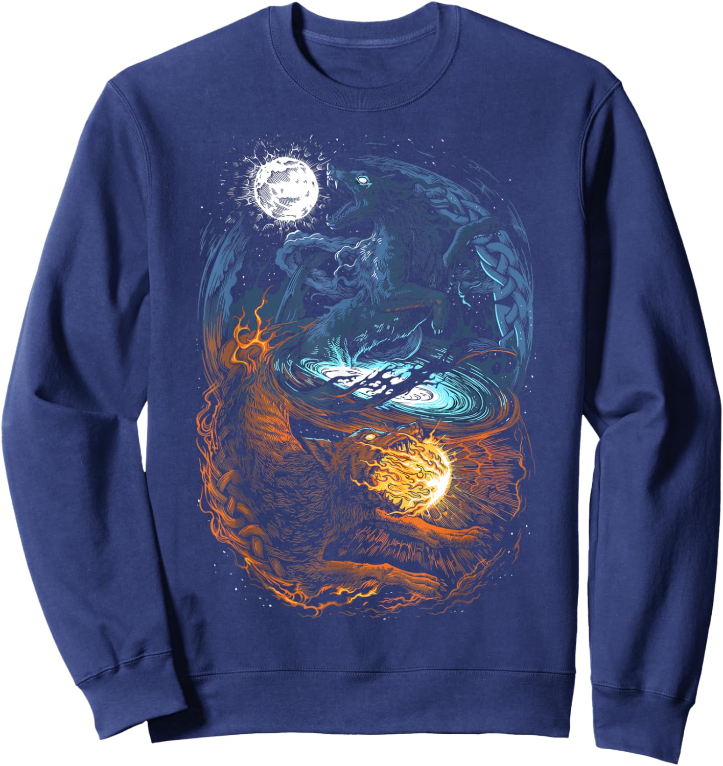 Hati and Skoll - Vikings Norse Mythology - Fenrir Wolf Sweatshirt - Sweatshirt | Navy