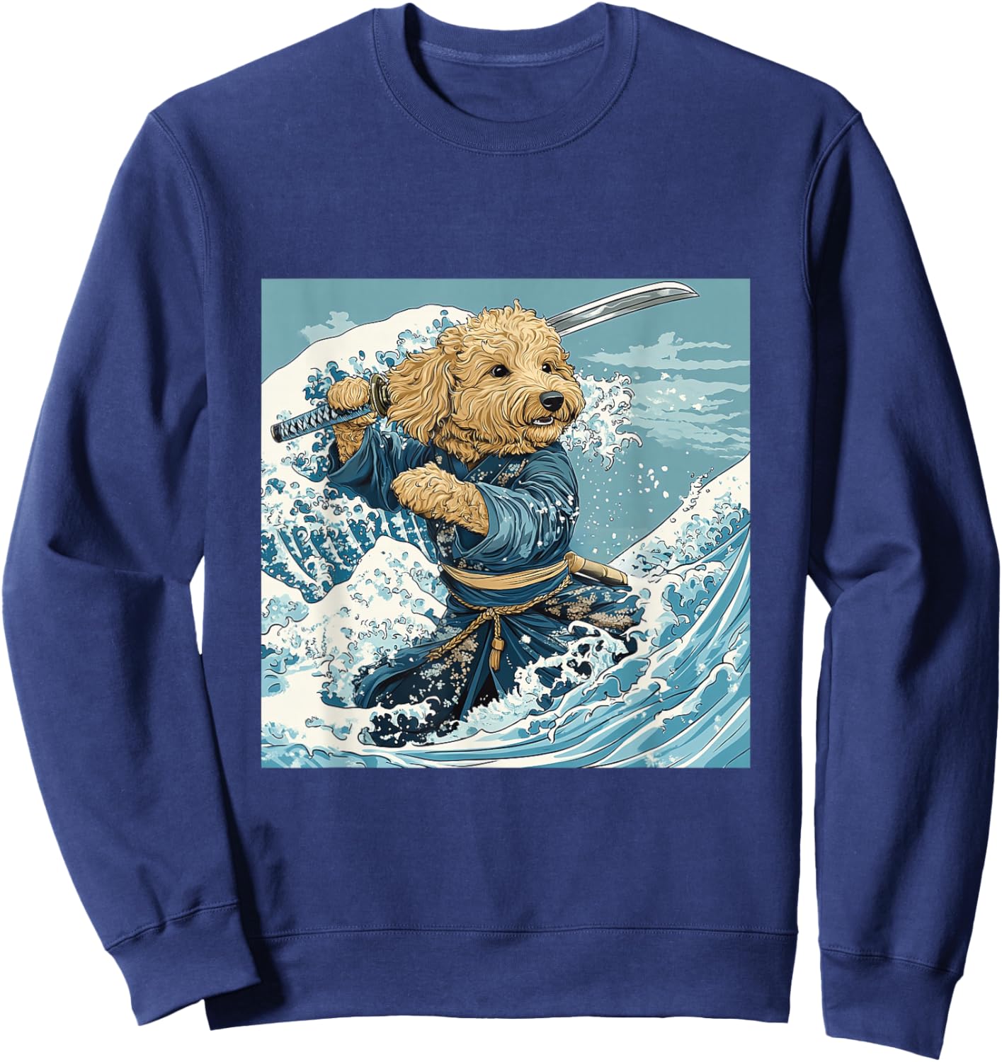 Goldendoodle Pet Dog Samurai Warrior Japanese Art Anime Sweatshirt - Sweatshirt | Navy