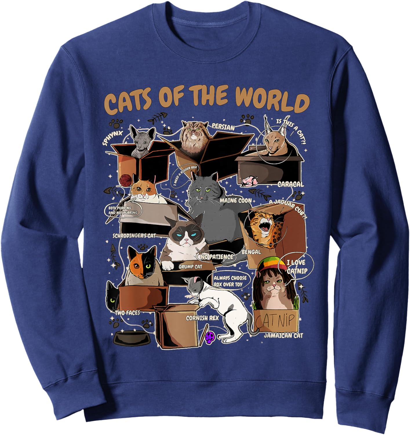 Funny Cat Meme Shirt for Cat Lover Cat Animals of the World Sweatshirt - Sweatshirt | Navy