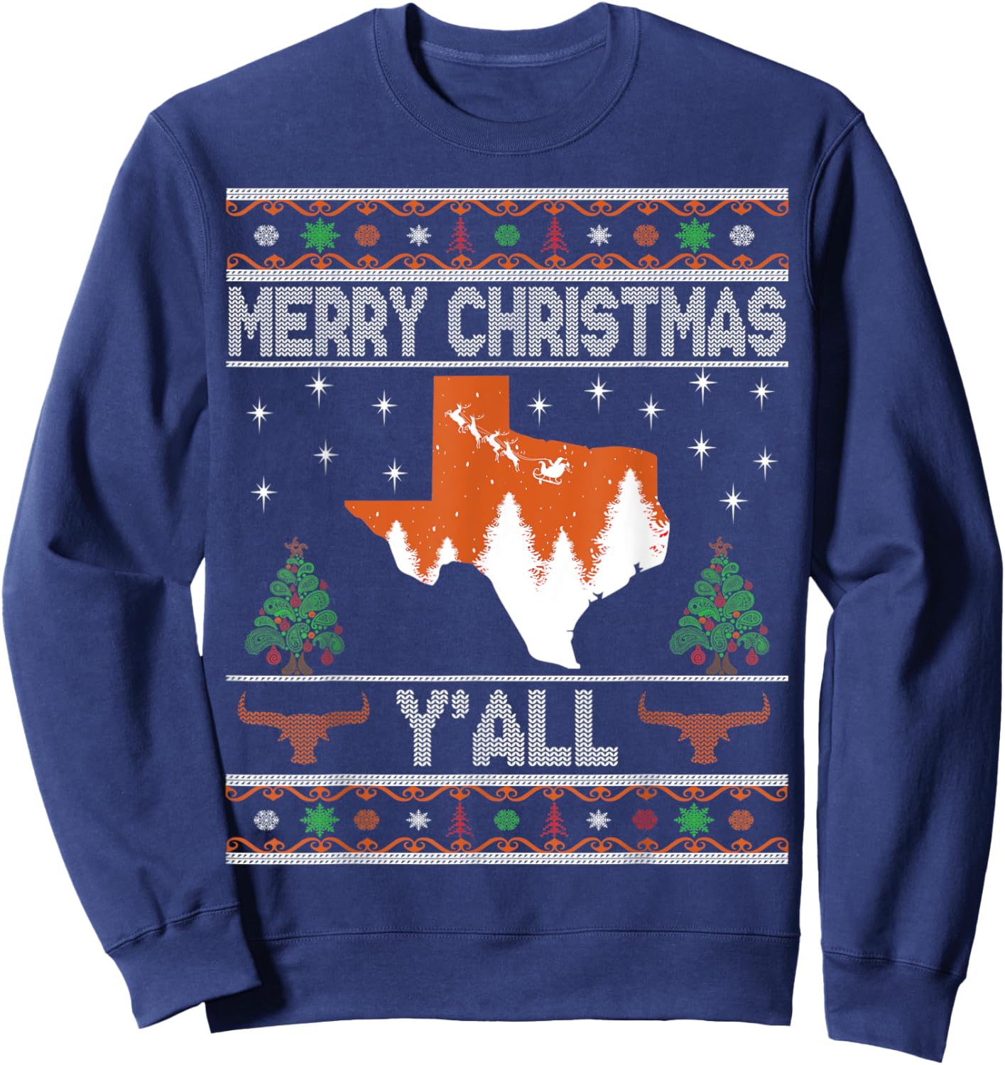 Merry Xmas Y'all Texas Ugly Matching Family Longhorn Sweater Sweatshirt - Sweatshirt | Navy