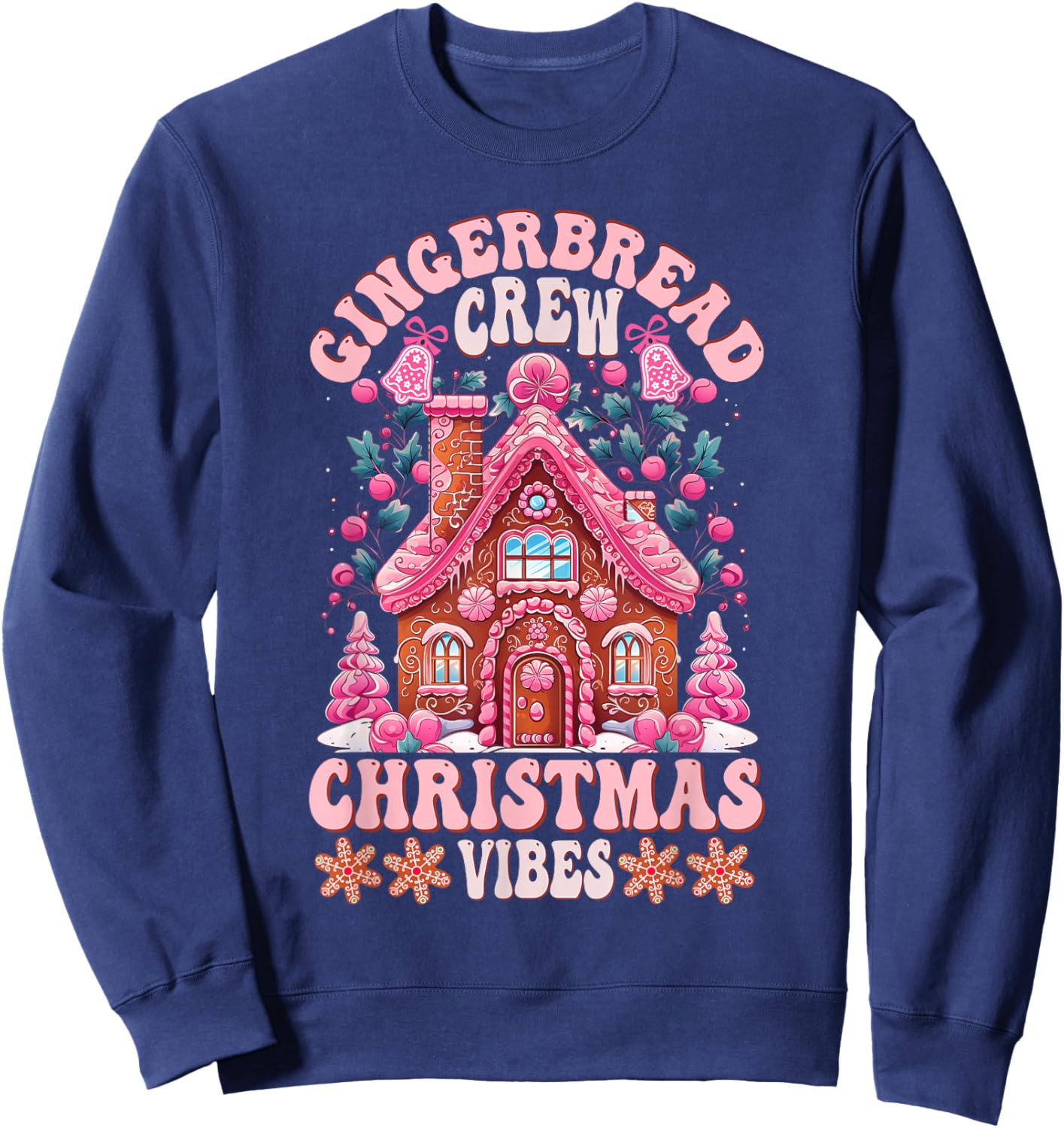 Groovy Gingerbread House Crew Pink Christmas Vibes Pajamas Sweatshirt - Sweatshirt | Navy