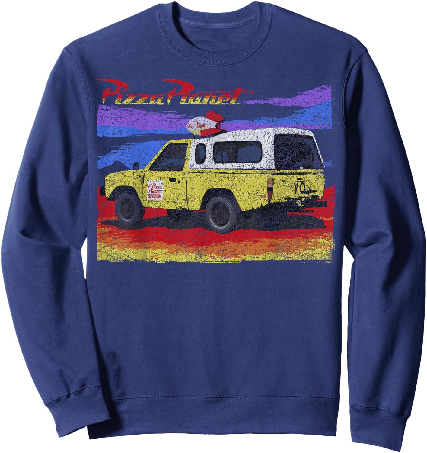 Disney Pixar Toy Story Pizza Planet Truck Retro Distressed Sweatshirt - Sweatshirt | Navy
