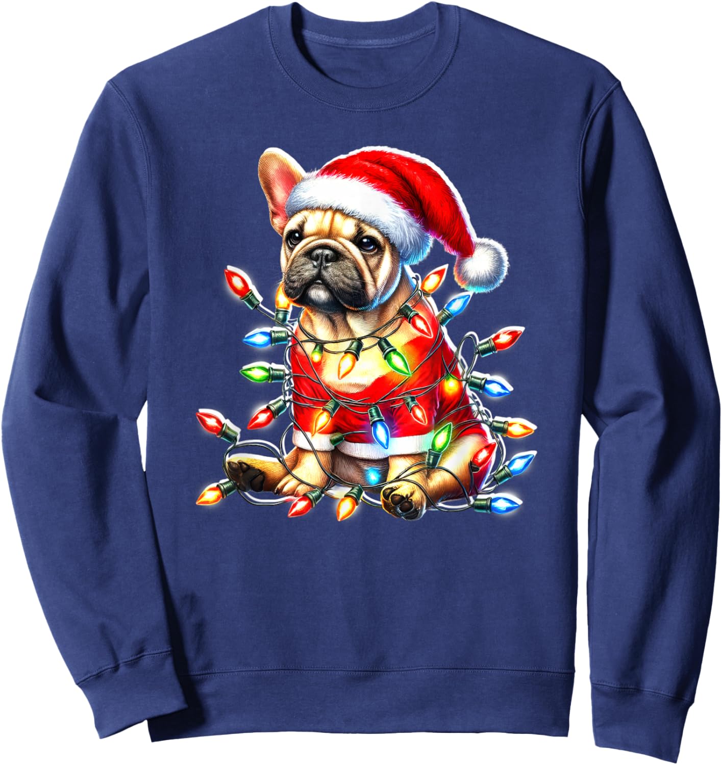 French Bulldog Puppy x Christmas Lights Sweatshirt - Sweatshirt | Navy