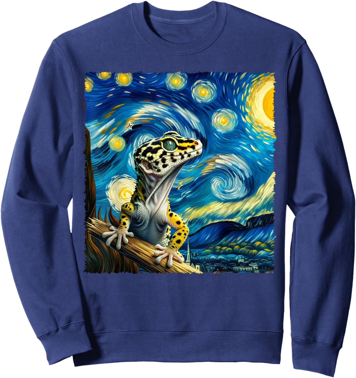 Vintage Leopard Gecko Starry Night Portrait Cute Animals Sweatshirt - Sweatshirt | Navy