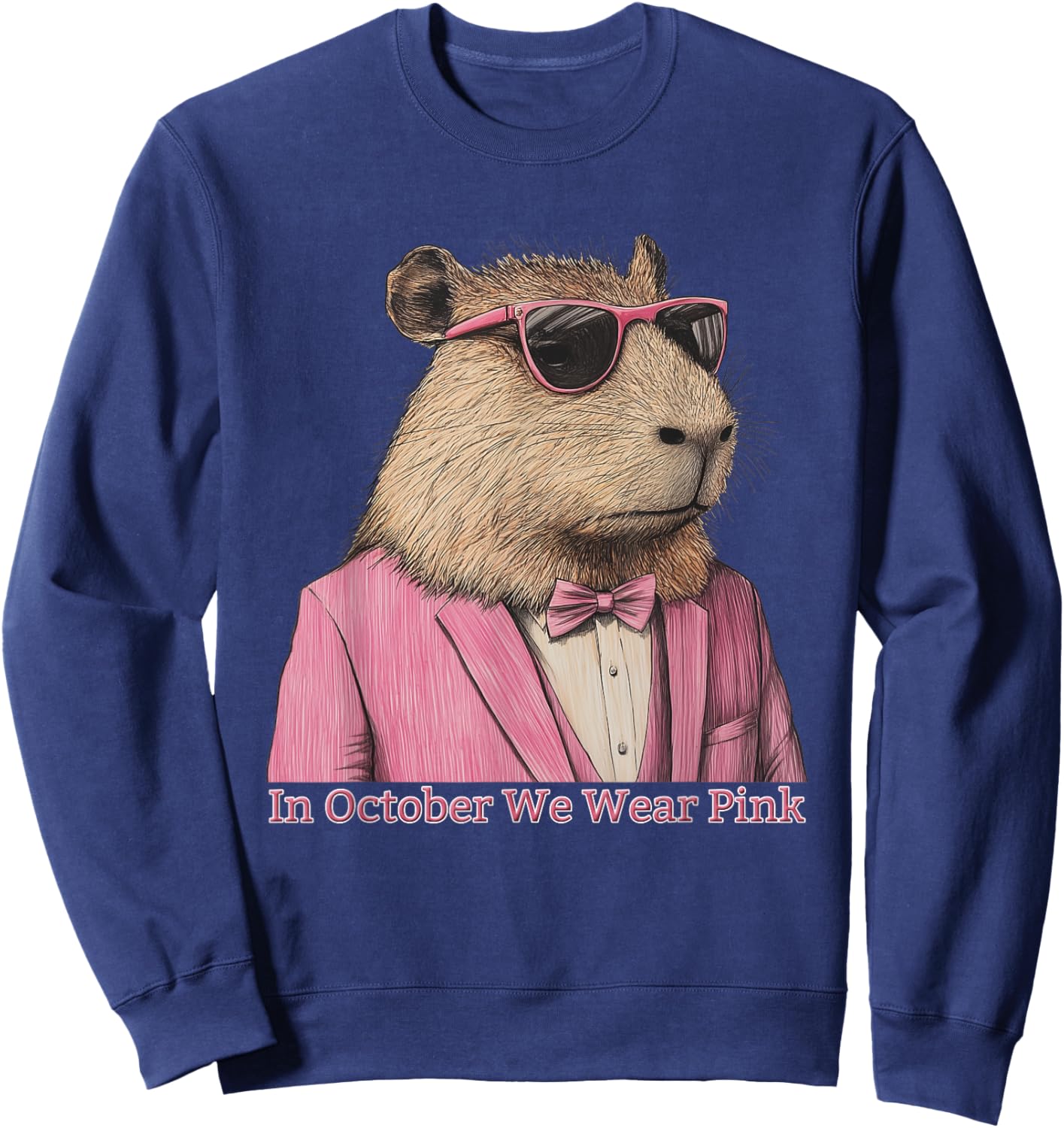 In October We Wear Pink Funny Capybara Sweatshirt - Sweatshirt | Navy