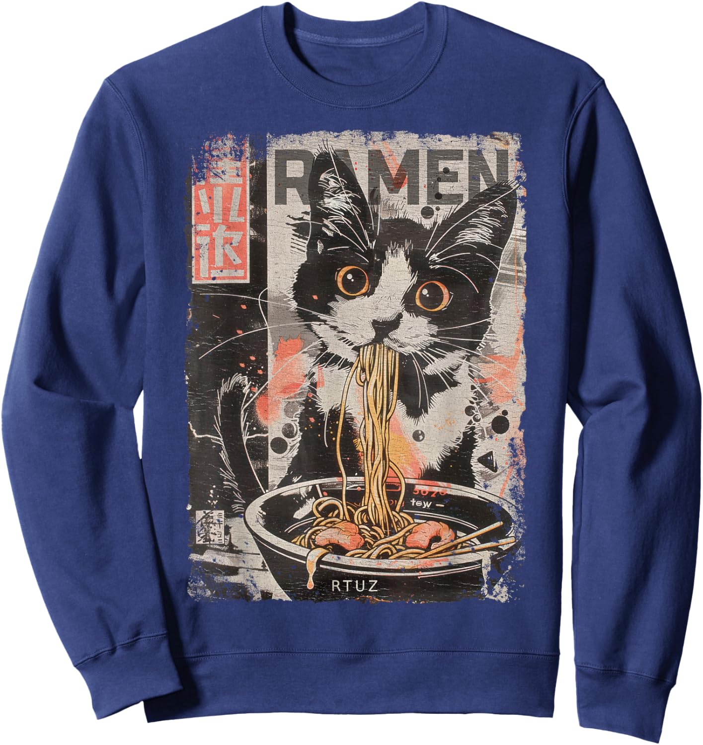 Ramen Noodles Cat Japan Y2K Kawaii Retro Cats Manga Anime Sweatshirt - Sweatshirt | Navy