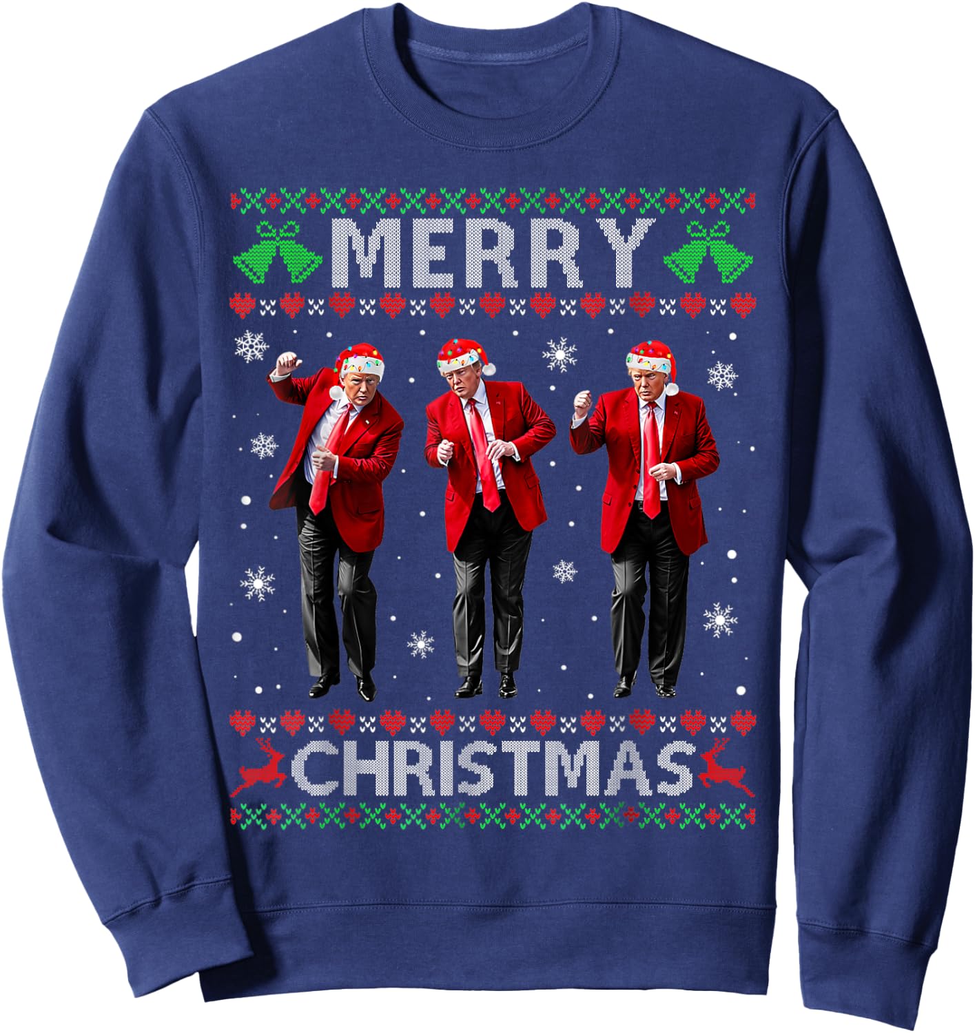 Funny Trump Dance Merry Christmas Ugly Xmas Sweater Pajamas Sweatshirt - Sweatshirt | Navy