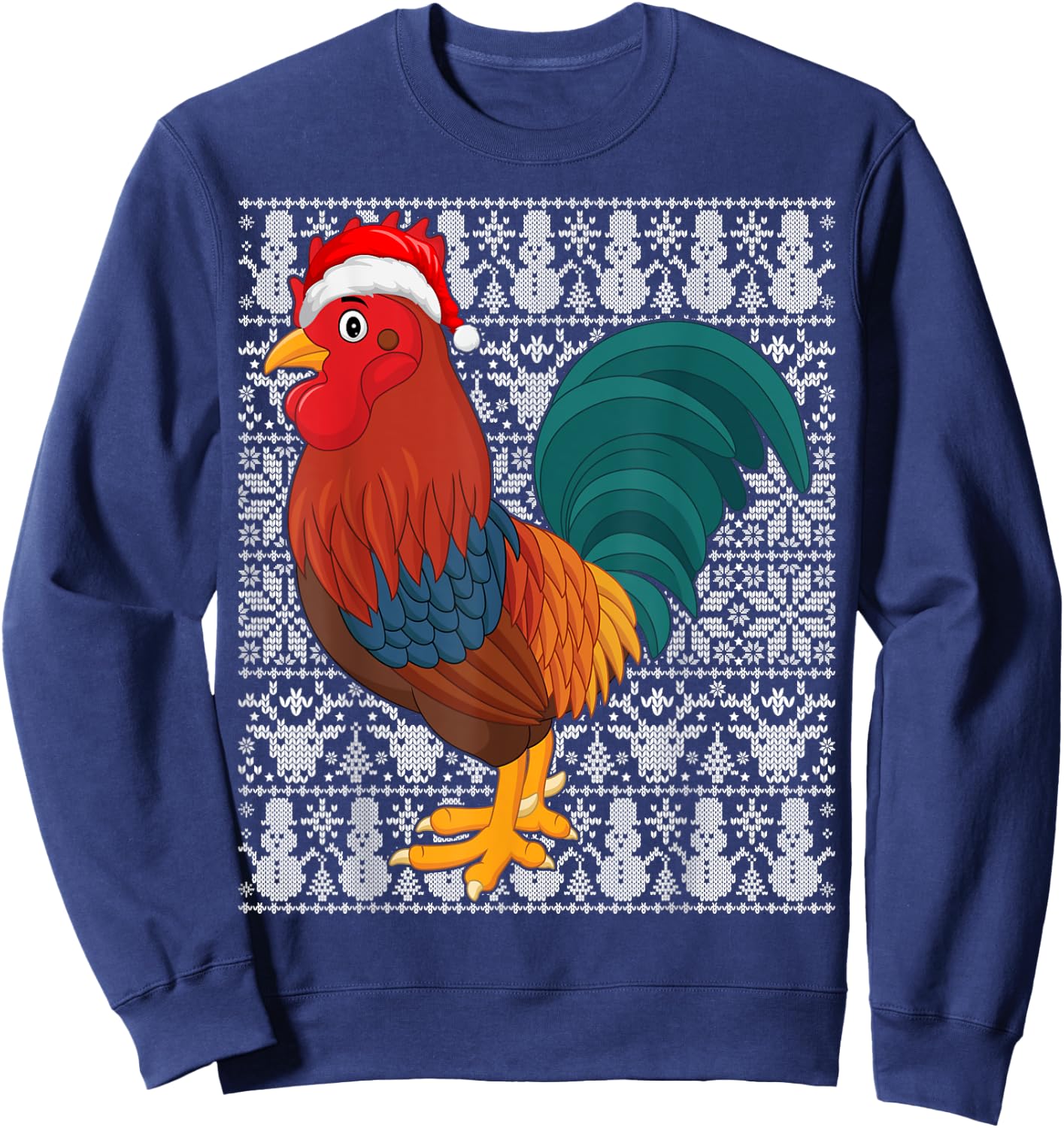 Rooster Bird Wearing Santa Hat Men Women Kids Ugly Christmas Sweatshirt - Sweatshirt | Navy