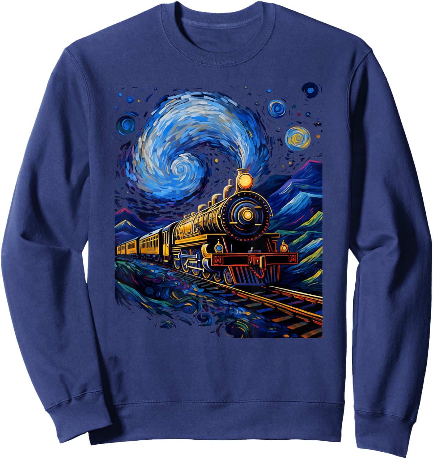 Steam Locomotive Van Gogh Style Sweatshirt - Sweatshirt | Navy