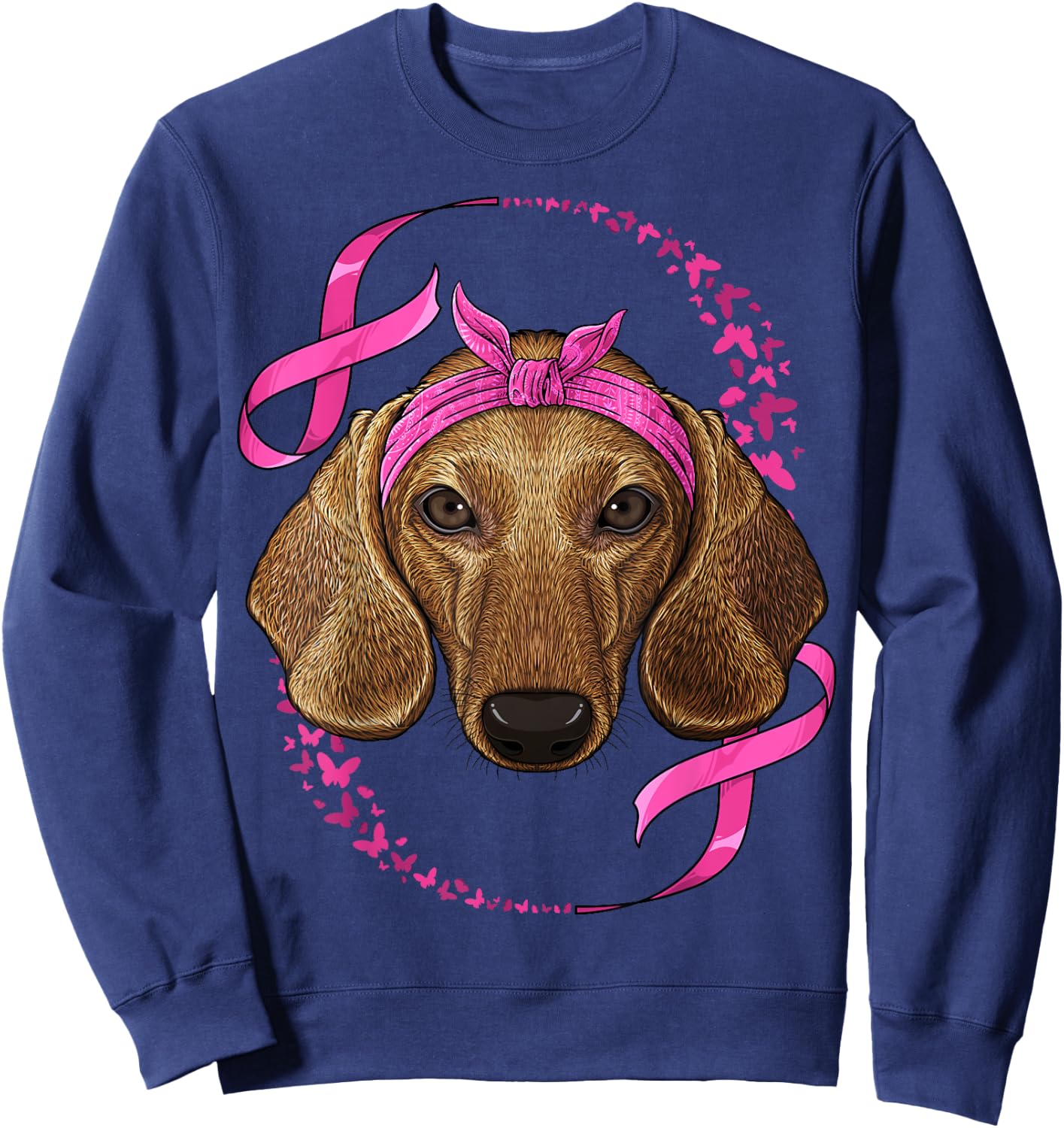 Dachshund Breast Cancer Awareness Pink Bandana Survivor Sweatshirt - Sweatshirt | Navy