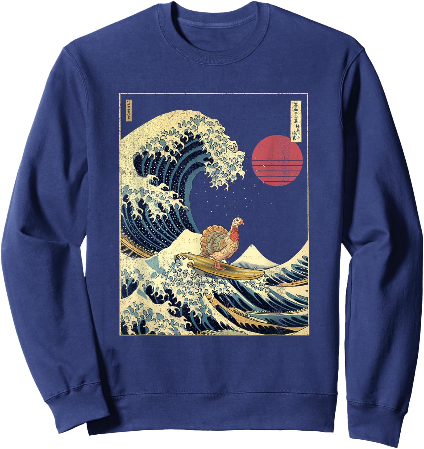 Turkey Kanagawa Wave Funny Surf Animal Sweatshirt - Sweatshirt | Navy
