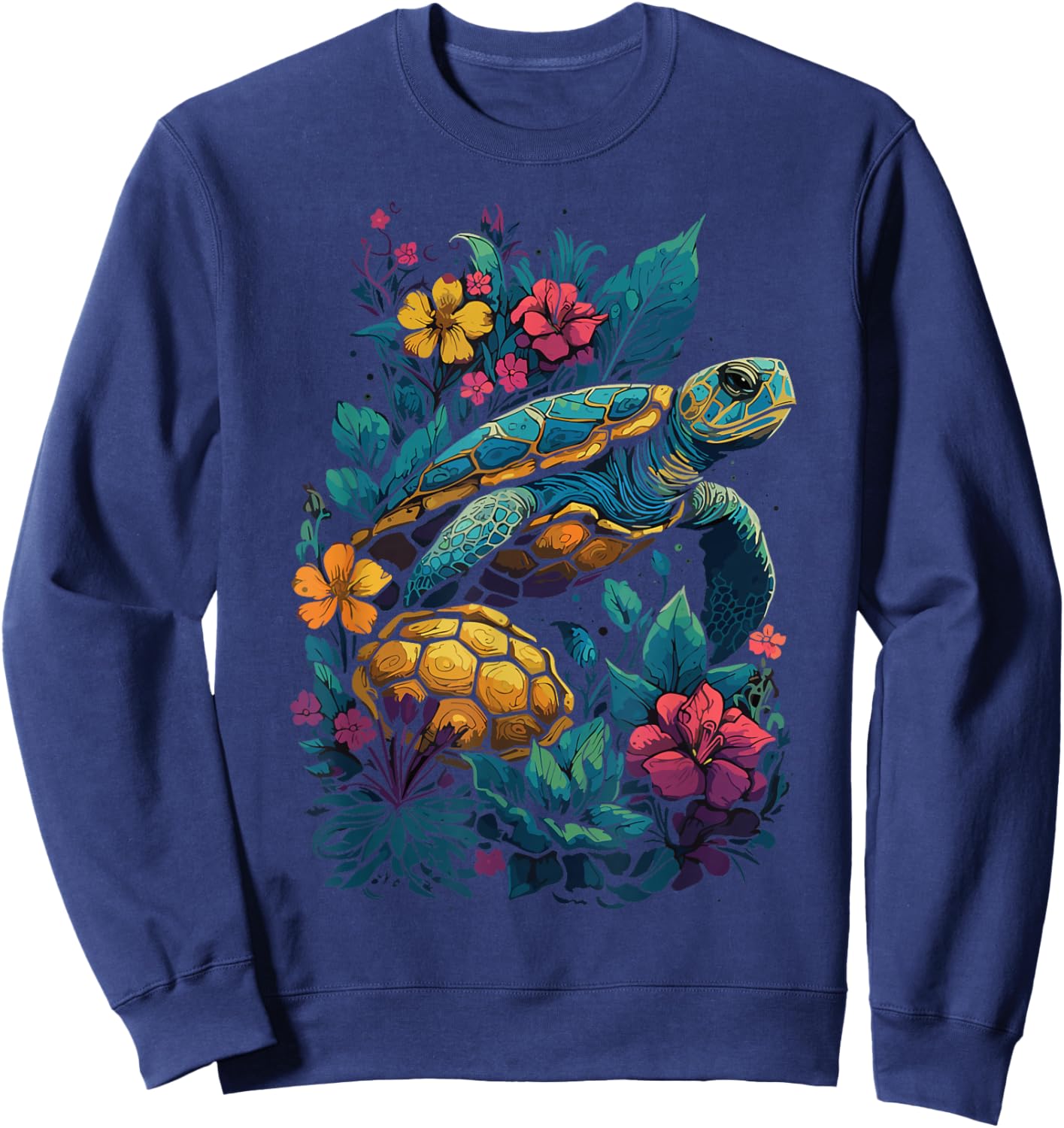 Hawaiian Tie Dye Sea Turtle Ocean Sea Animal Hippie Costume Sweatshirt - Sweatshirt | Navy