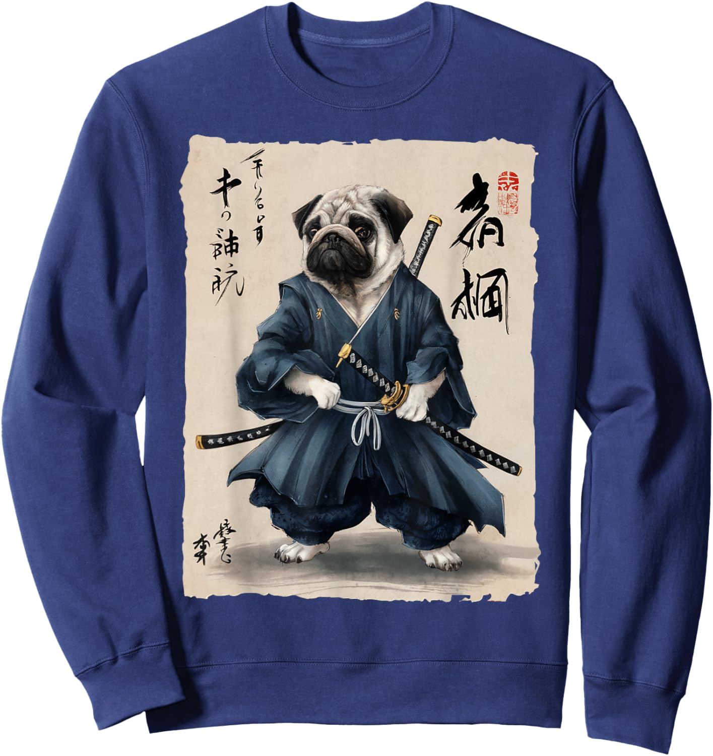 Samurai Pug Japanese Anime Dog Pug Lover Funny Women Sweatshirt - Sweatshirt | Navy