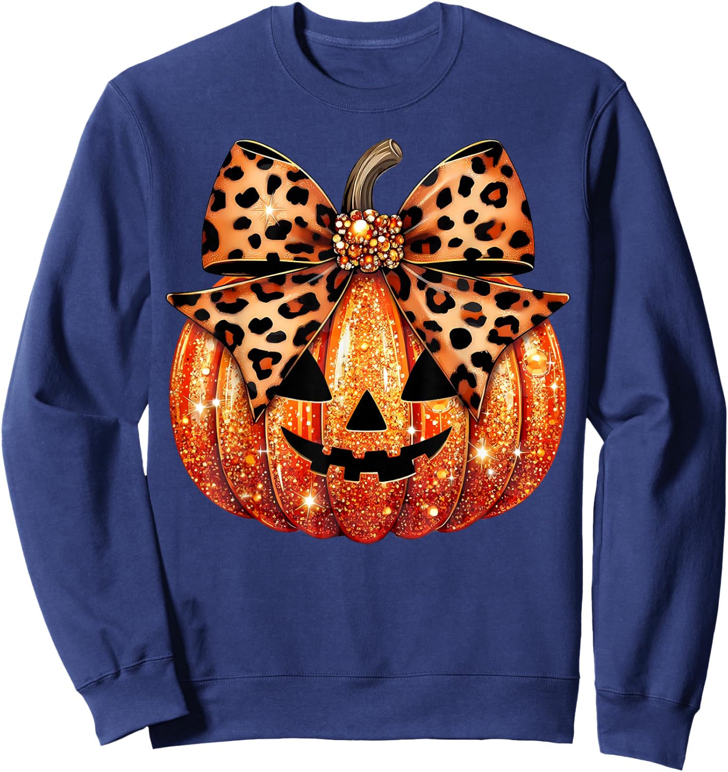 Sparkly Pumpkin Leopard Coquette Bow Pumpkin Girls Sweatshirt - Sweatshirt | Navy