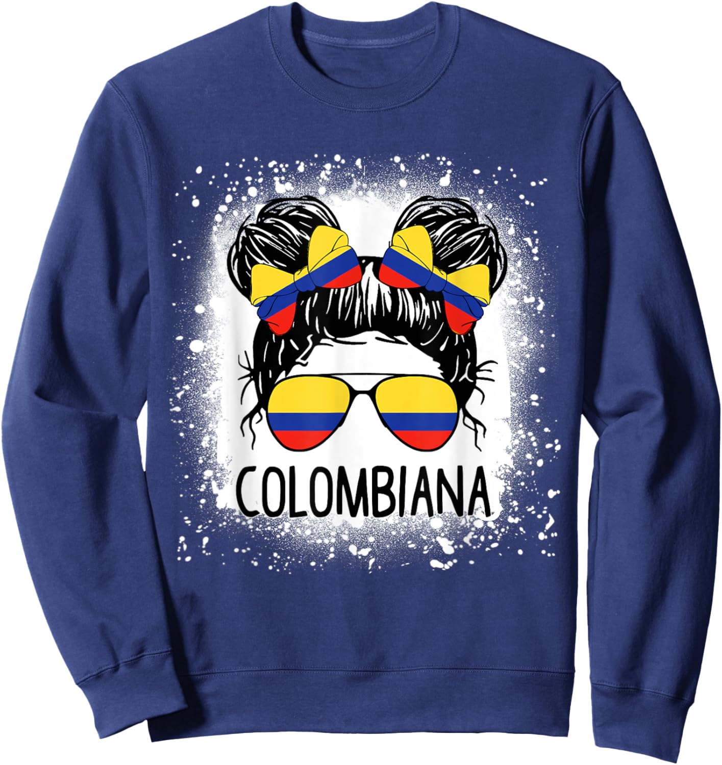 Colombian Girl Messy Bun Patriotic Colombia Pride Women Sweatshirt - Sweatshirt | Navy