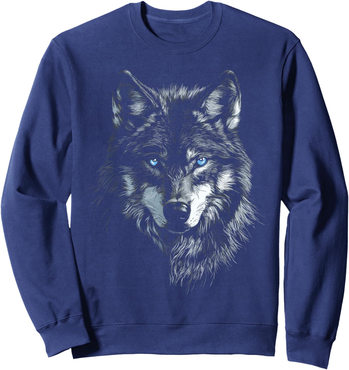 Mystic Wolf with Blue Eyes Animal Art Graphic Wolves Sweatshirt - Sweatshirt | Navy
