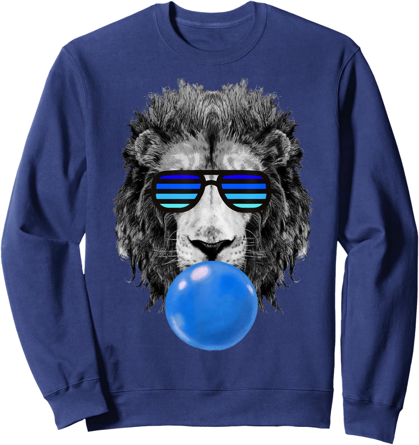 Blue Bubble Gum Lion Stripe Sunglasses Lion Head Sweatshirt - Sweatshirt | Navy