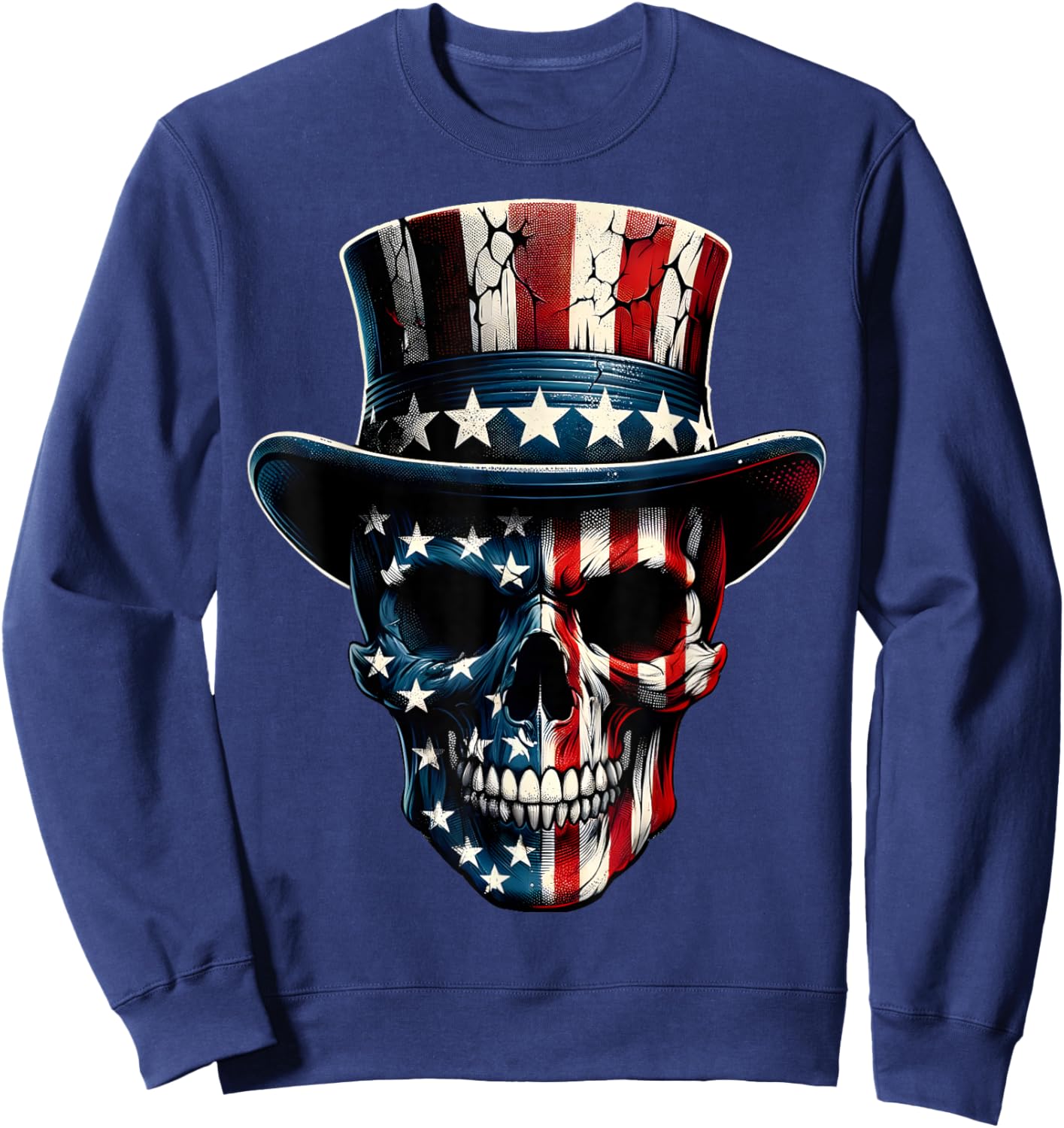 4th of July Shirt American Flag Skull Skeleton Men Sweatshirt - Sweatshirt | Navy