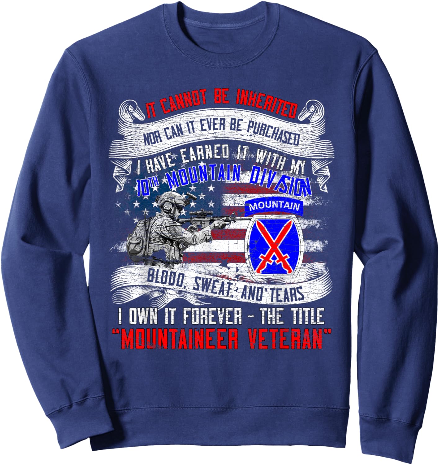 10th Mountain Division Fort Drum New York Climb to Glory Sweatshirt - Sweatshirt | Navy