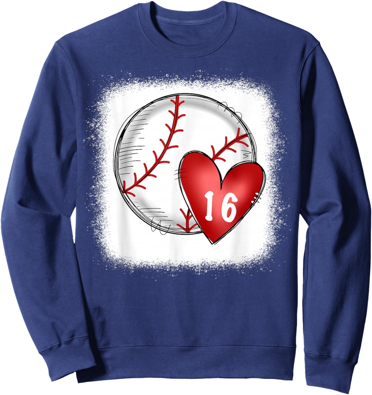 Bleached Custom Baseball Mom Number 16 Heart for Mom Sweatshirt - Sweatshirt | Navy
