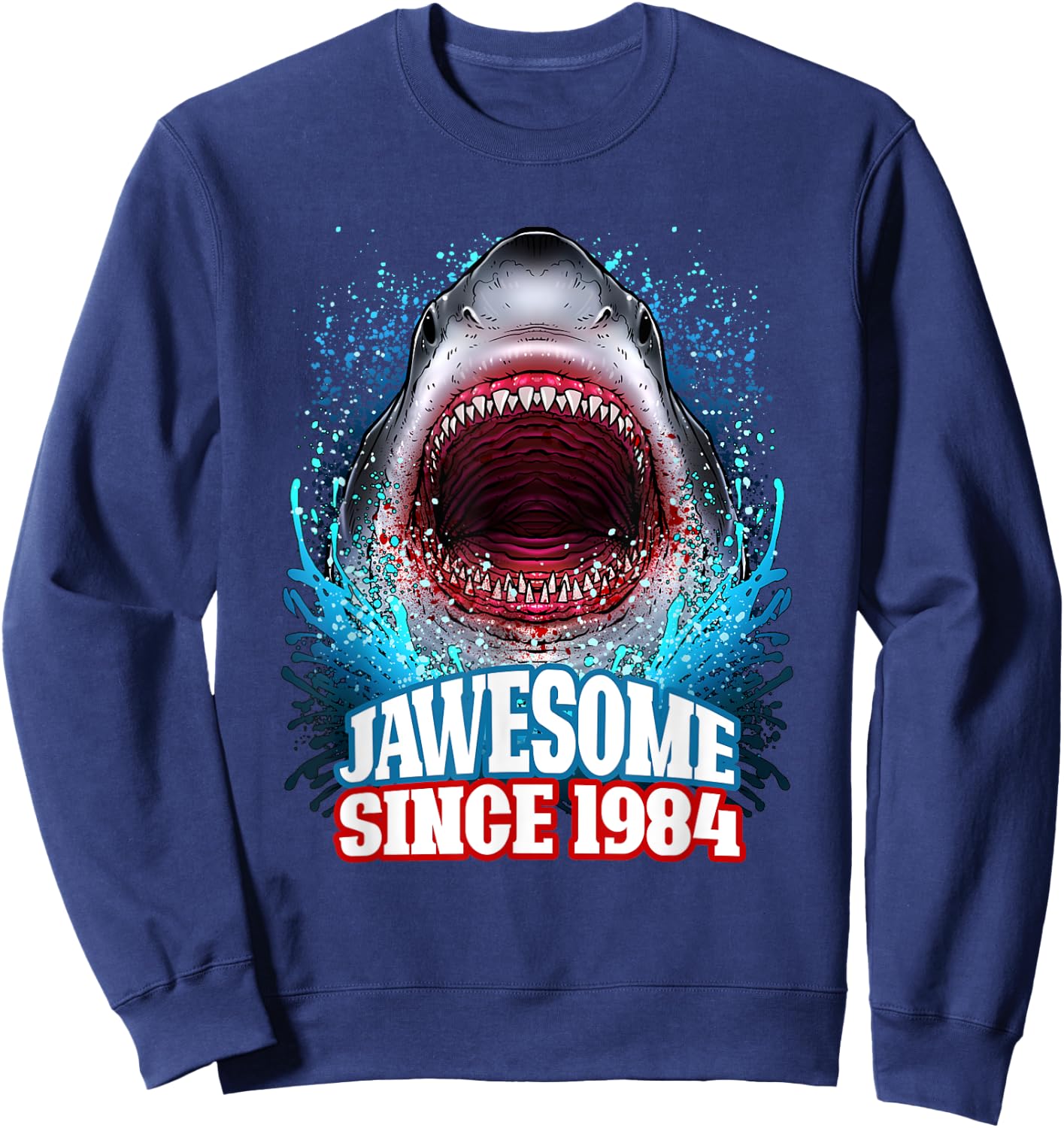 41st Birthday Jawesome Since 1984 Shark 41 Years Old Sweatshirt - Sweatshirt | Navy