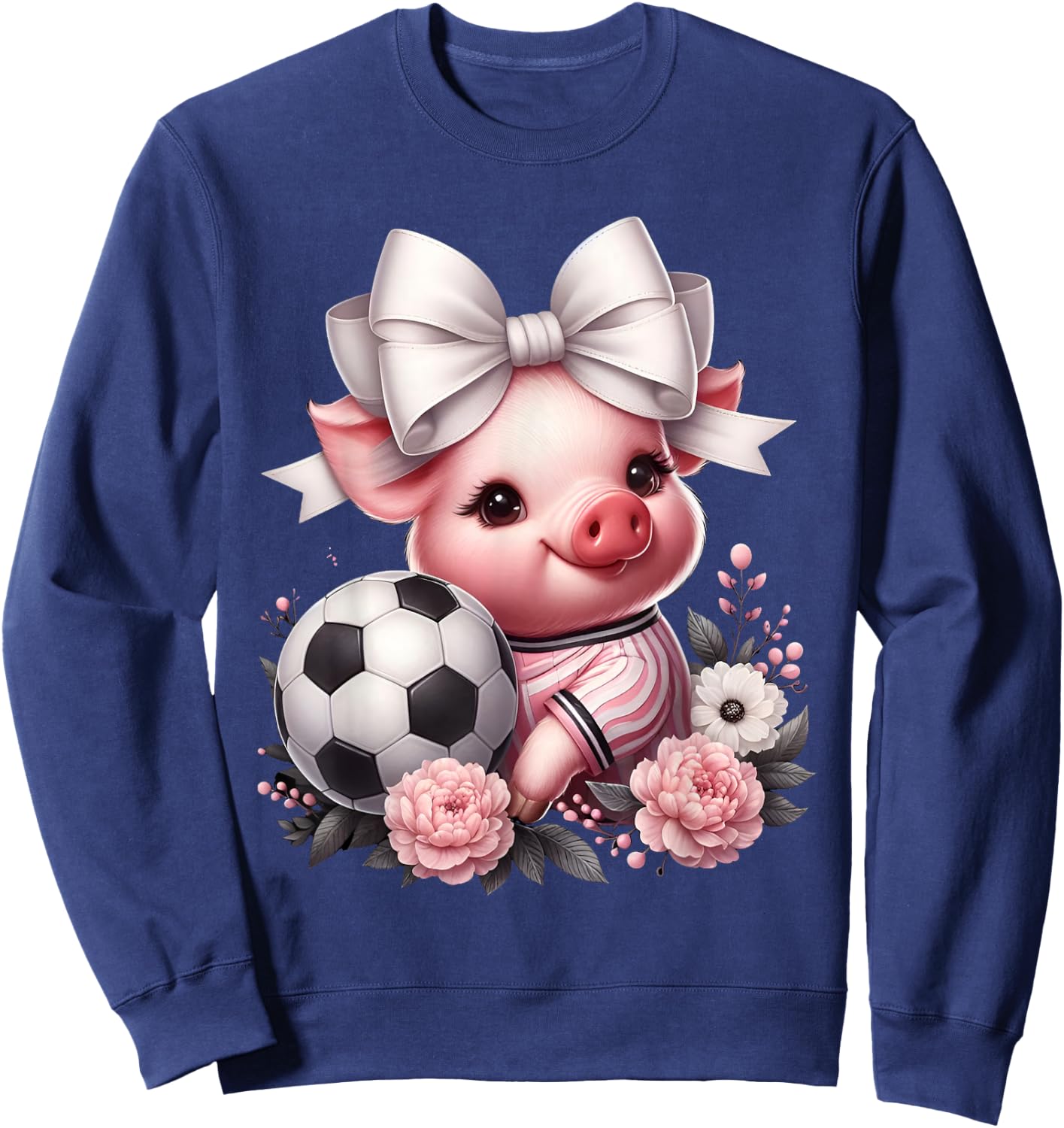 Cute Pig White Coquette Bow Soccer Pig Lover Player Sport Sweatshirt - Sweatshirt | Navy