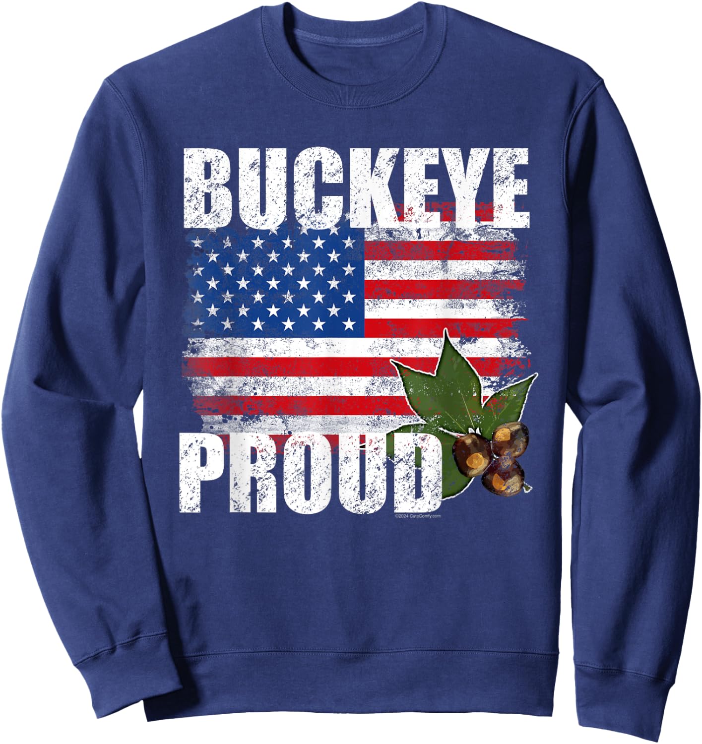 Vintage Ohio Buckeye American Flag Patriotic Proud State Sweatshirt - Sweatshirt | Navy