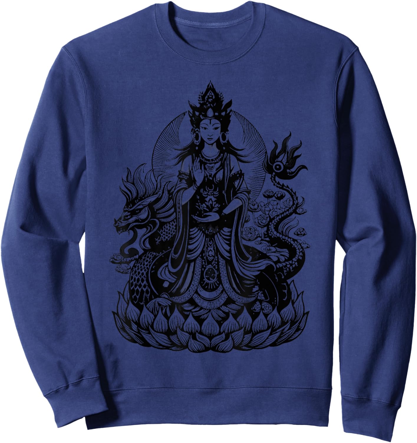Quan Yin Chinese Goddess of Compassion Kwan Yin Dragon Sweatshirt - Sweatshirt | Navy