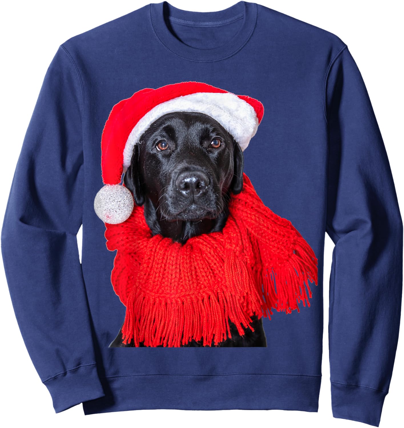 Black Lab Santa Hat Image Christmas Dog Labrador Retriever Men Women Kids Sweatshirt - Sweatshirt | Navy