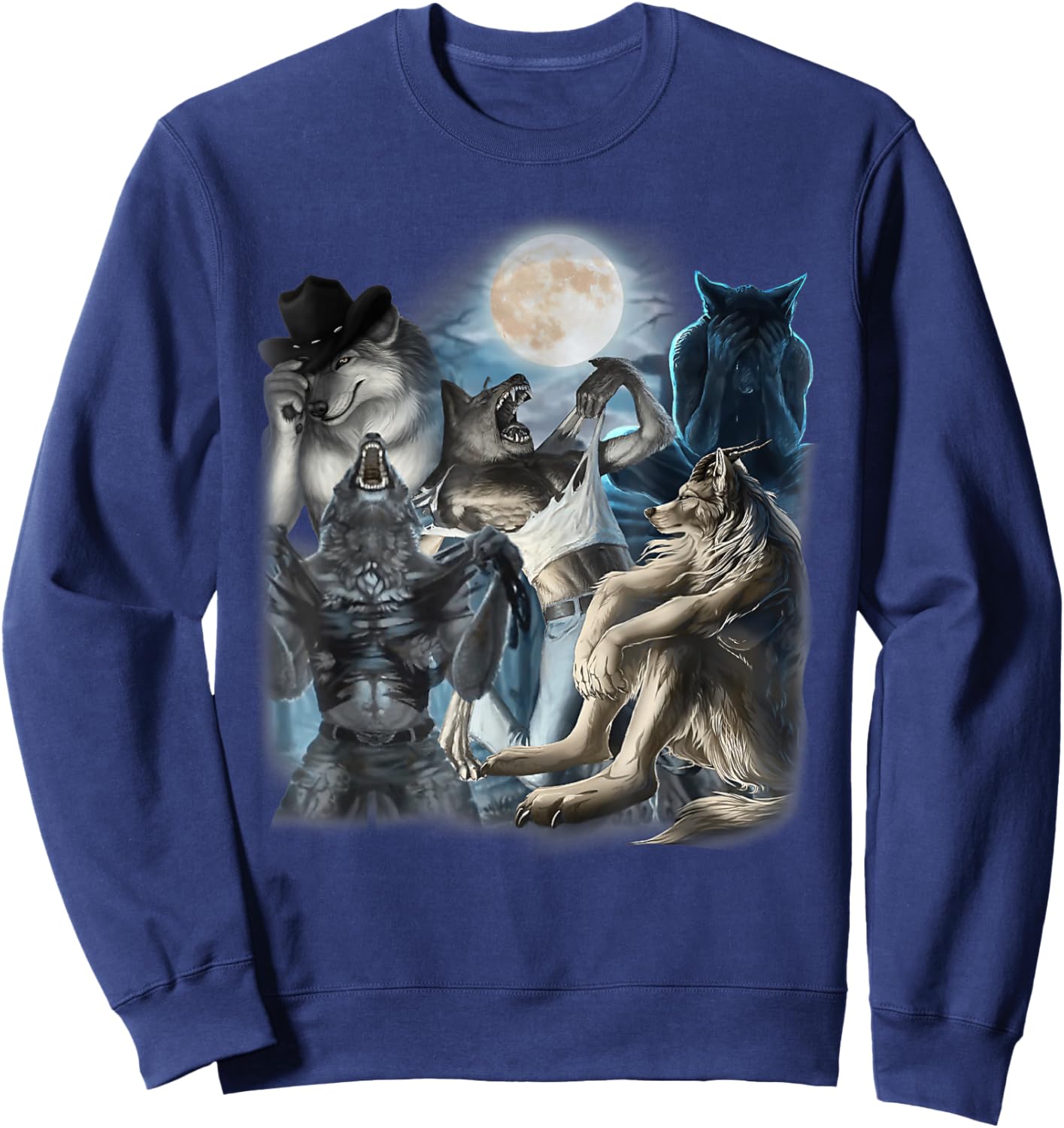 Edgy Wolf Wolves Howling Funny Oddly Specific Dank Meme Sweatshirt - Sweatshirt | Navy